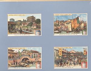 French trading card collection, China: Temple de Ha-Ha-Men a Pekin; Porte du port de Takou sur le...