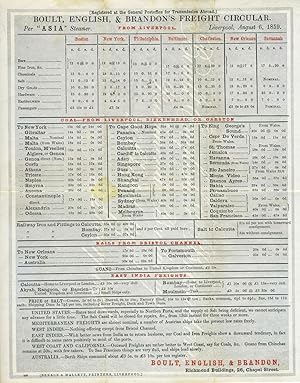 Boult, English, & Brandon's Freight Circular, Per "Asia" Steamer, From Liverpool, August 6, 1859