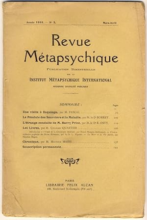 Revue Métapsychique. Année 1933. - N° 2, Mars-Avril. Publication bimestrielle de l'Institut Métap...