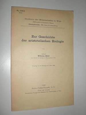 Zur Geschichte der aristotelischen Zoologie.