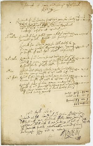 Receipted Account Signed, with transcription, (William, Colonel in the Commonwealth Army)