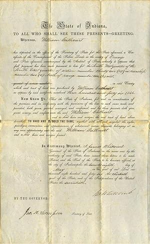 Partly printed document signed by James Whitcomb (1795-1852).