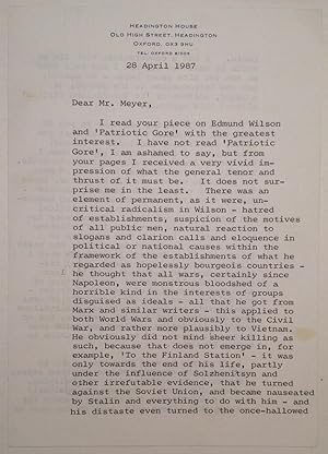 Extraordinary Typed Letter Signed about Edmond Wilson