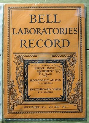 Bell Laboratories Record. Volume XIII. No. 1.