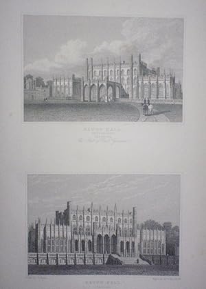 Fine Original Antique Engraved Print Illustrating Two Views of Eaton Hall in Cheshire Published B...