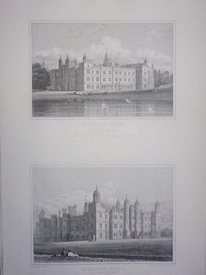 Fine Original Antique Engraved Print Illustrating Two Views of Burleigh House in Northamptonshire...