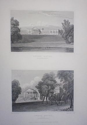 Fine Original Antique Engraved Print Illustrating Two Views of Stowe House in Buckinghamshire. Pu...