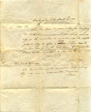 Letter handwritten and signed by John Davis (1788-1878).