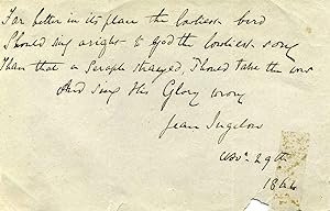 Quote handwritten and signed by Jean Ingelow (1820 - 1897).