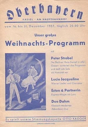 Programm - Zettel zu 'Unser großes Weihnachts - Programm' mit Peter Strobel, Lucie Jacqueline, Es...