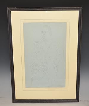 Large original pencil drawing of a man reposing on a chair.