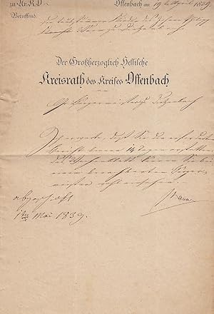 Autograph. Amtsschreiben. Federhandschrift auf gefaltetem Doppelbogen vom Großherzoglichen Kreisr...