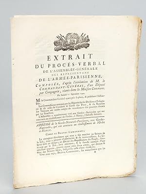 Extrait du Procès-Verbal de l'Assemblée Générale des Représentans de l'Armée Parisienne. Composée...