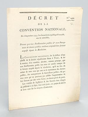Décret de la Convention Nationale, du 6 Septembre 1793, l'an second de la République Françoise un...