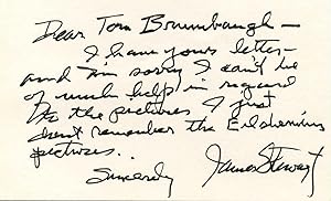 Note handwritten and signed by James Jimmy Stewart (1908-1997).