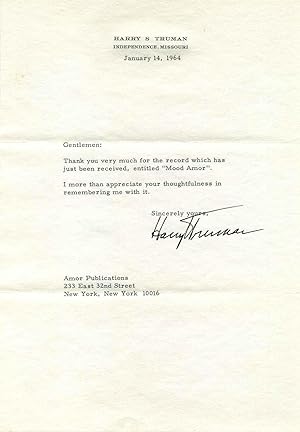 Typed Letter Signed by Harry S. Truman (1884-1972).