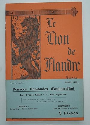 Revue Le Lion de Flandre Artois Boulonnais Hainaut Thiérache Vermandois Ponthieu - N° 15 -Mars 1942