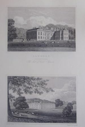 Fine Original Antique Engraved Print Illustrating Two Views of Althorp in Northamptonshire. Publi...