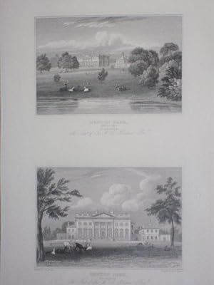 Fine Original Antique Engraved Print Illustrating Two Views of Denton Park in Yorkshire. Publishe...