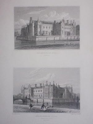 Fine Original Antique Engraved Print Illustrating Two Views of Helmingham Hall in Suffolk. Publis...