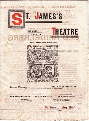 St James's Theatre programme. Old Heidelberg. An English Version, in Five Acts, by Rudolf Bleichm...