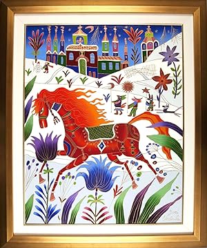 Red Horse In Winter [ORIGINAL OIL PAINTING, FRAMED]