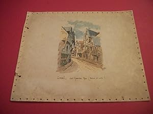 Laval - La Grande Rue (Maisons du XVème Siècle). Aquarelle Originale Signée DULON.