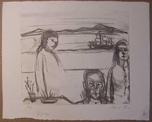 Figures with San Francisco Bay in background.