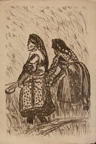 Two women working in the field.