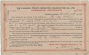 The Canadian Pacific (CPR) Irrigation Colonization Co. Ltd. Commission Certificate