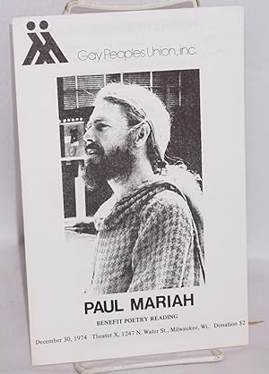 Paul Mariah; benefit poetry reading, December 30, 1974, Theater X, . Milwaukee, WI
