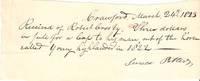 1823 HANDWRITTEN RECEIPT TO ROBERT CROSBY FOR $3 PAYMENT "IN FULL FOR A LEAP TO HIS MARE OUT OF T...