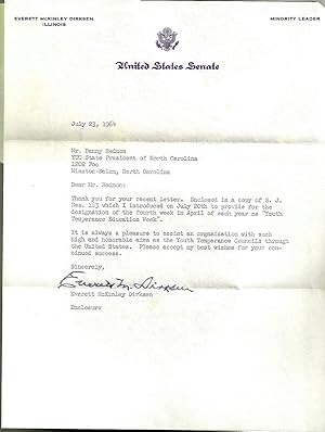 Senator Everett McKinley Dirksen (SIGNED. Typed Letter)