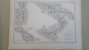Map of Italy - South Part with inset map Malta [ taken from Black's General Atlas ]