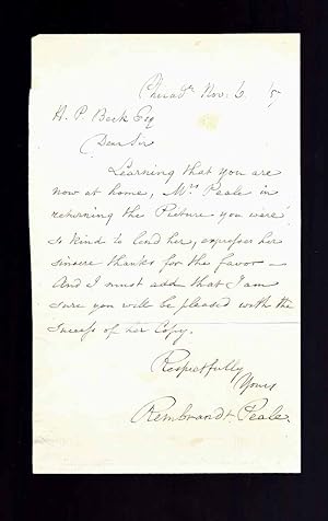 Autograph Letter Signed, November 6th 1857