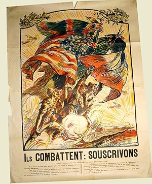 Affiche en couleurs signée Victor PROUVE. Ils combattent: Souscrivons.