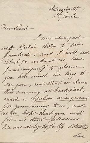 William Edward Parry signed letter addressed to a friend, Sarah