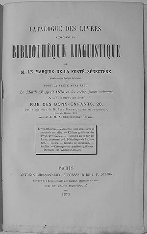 Catalogue des livres composant la bibliothèque linguistique de M. le Marquis de la Ferté-Sénectèr...