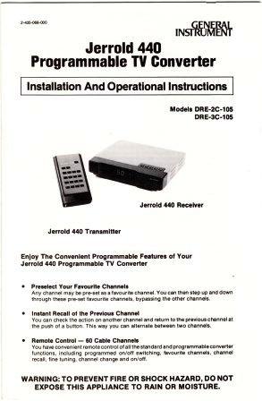 Jerrold 440 Programmable TV Converter Installation And Operational Instructions (INSTRUCTION BOOK...