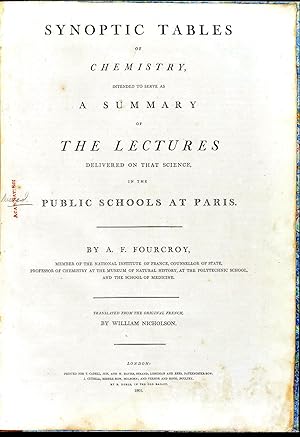 Synoptic tables of chemistry, intended to serve as a summary of the lectures delivered on that sc...