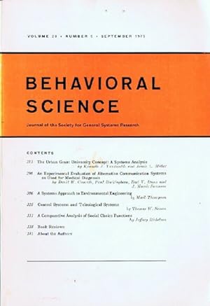 Behavioral Science (Volume 20, Number 5, September 1975) Journal of the Society for General Syste...