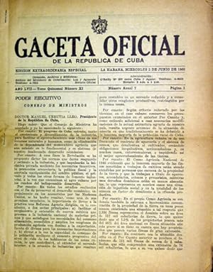 Gaceta Oficial de la Republica de Cuba. Edicion Extraordinaria Especial. La Habana, Miercoles 3 d...