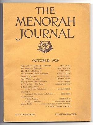 THE MENORAH JOURNAL. October 1929. Vol. XVII, No. 1