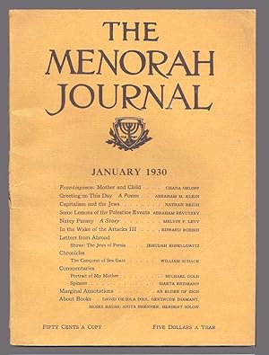 THE MENORAH JOURNAL. January 1930. Vol. XVIII, No. 1