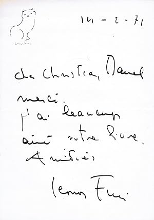 Lettre autographe signée à l'écrivain Christian Maurel [14 février 1971] avec un petit dessin ori...