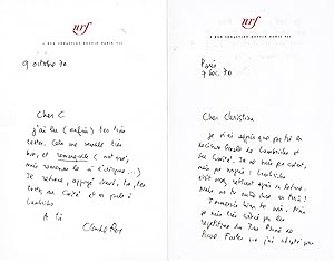Deux lettres autographes signées à l'écrivain Christian Maurel [9 octobre 1970 et 7 décembre 1970]
