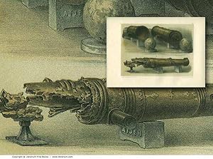 [ARTILLERY] Antique Bronze Cannons and Mortars. ORIGINAL 19th CENTURY TINTED LITHOGRAPH PRINT.