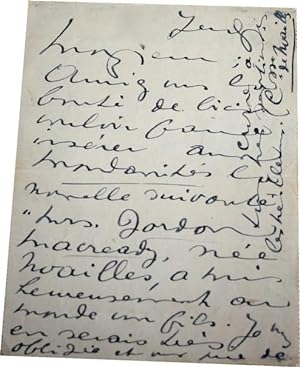 Lettre Autographe Signée adressée à Henri de Weindel, directeur du journal Excelsior, au sujet d'...