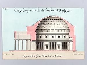 Coupe longitudinale du Panthéon d'Agrippa, aujourd'hui Eglise Santa Maria Rotonda [ Beau lavis or...