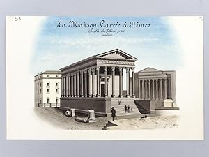La Maison Carrée à Nîmes [ Beau lavis original ] On joint : Plan géométral de la Maison-Carrée à ...